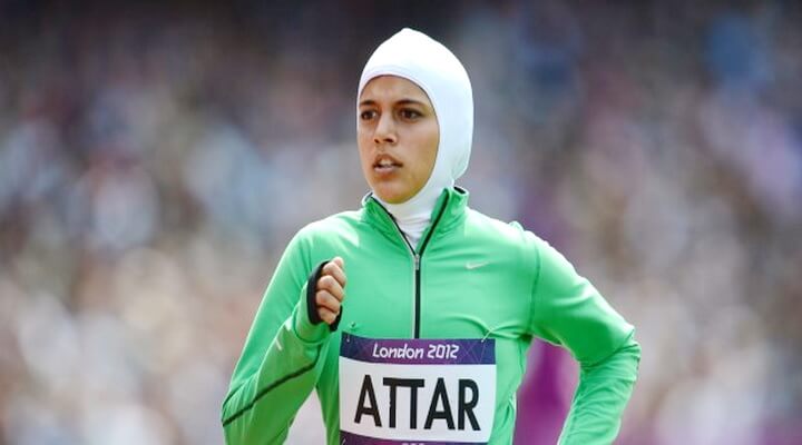 Saudi Arabia's Sarah Attar competes in the women's 800m heats at the athletics event of the London 2012 Olympic Games on August 8, 2012 in London. AFP PHOTO / FRANCK FIFE (Photo credit should read FRANCK FIFE/AFP/GettyImages)