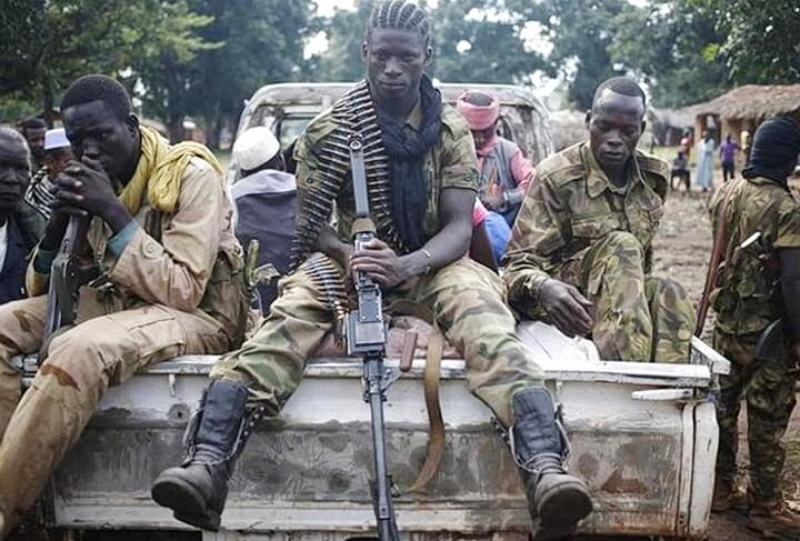 Seleka fighters take a break as they sit on a pick-up truck in the town of Goya June 11, 2014. REUTERS/Goran Tomasevic