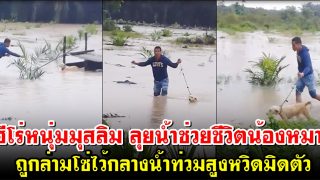 ฮีโร่หนุ่มมุสลิม ลุยน้ำช่วยชีวิตน้องหมาที่ถูกล่ามโซ่ไว้กลางน้ำท่วมสูงหวิดมิดตัว